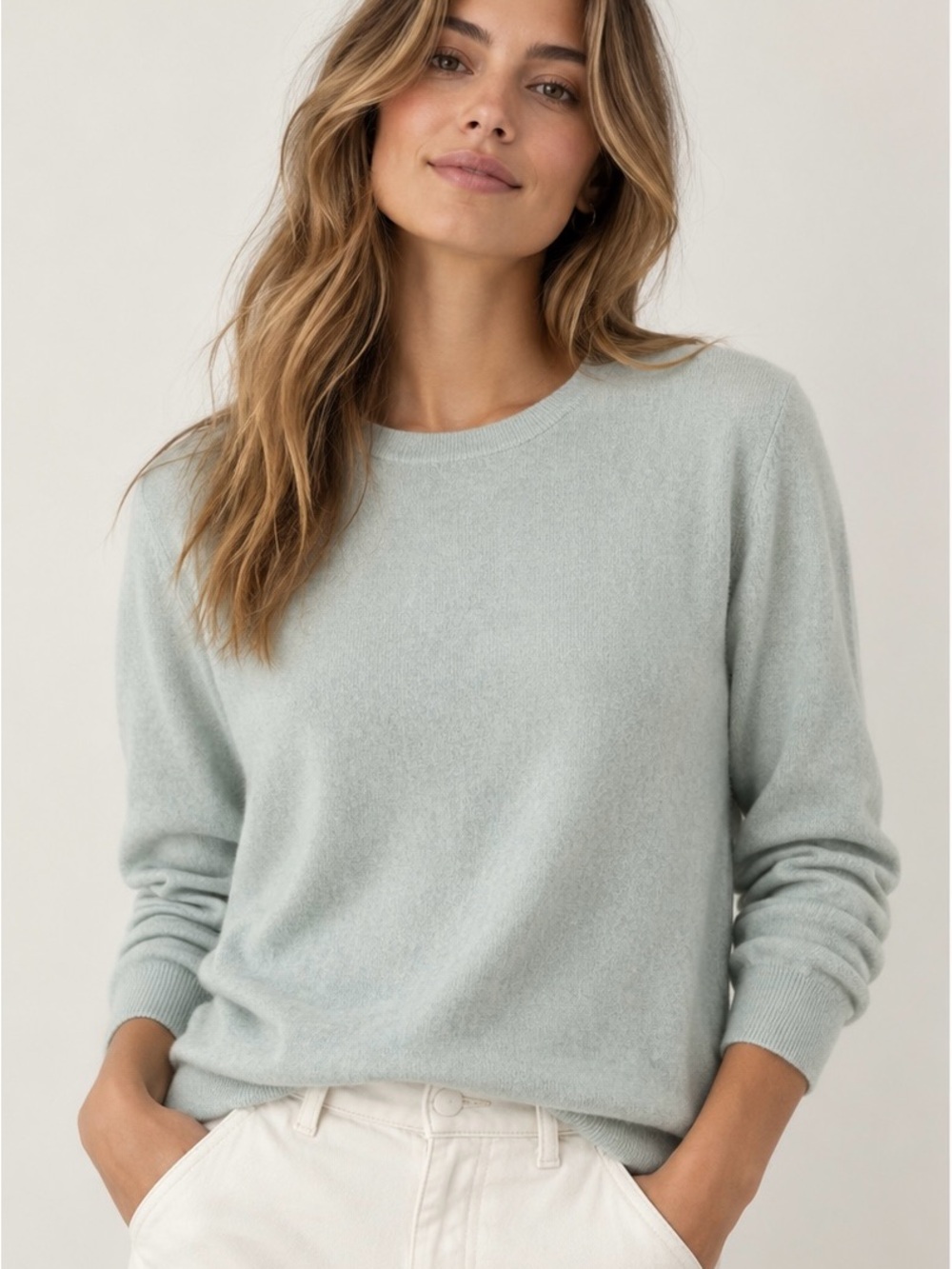 Saks Fifth Avenue Cashmere Collection 100% Cashmere Sweater Mint Green Crewneck